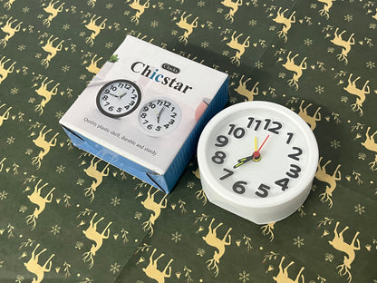 Chicstar Clocks Desktop Clock – No-Tick Design – Easy to Read Silent Sweep Mantle Clock – Quiet Tabletop Clocks with Hands, & Battery Cover; White