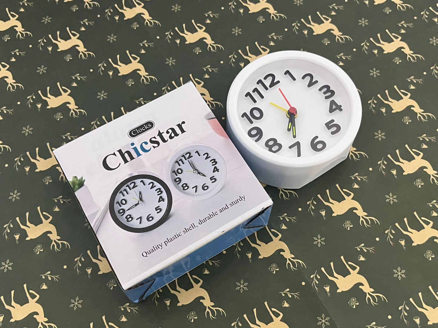 Chicstar Clocks Desktop Clock – No-Tick Design – Easy to Read Silent Sweep Mantle Clock – Quiet Tabletop Clocks with Hands, & Battery Cover; White
