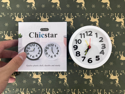Chicstar Clocks Desktop Clock – No-Tick Design – Easy to Read Silent Sweep Mantle Clock – Quiet Tabletop Clocks with Hands, & Battery Cover; White