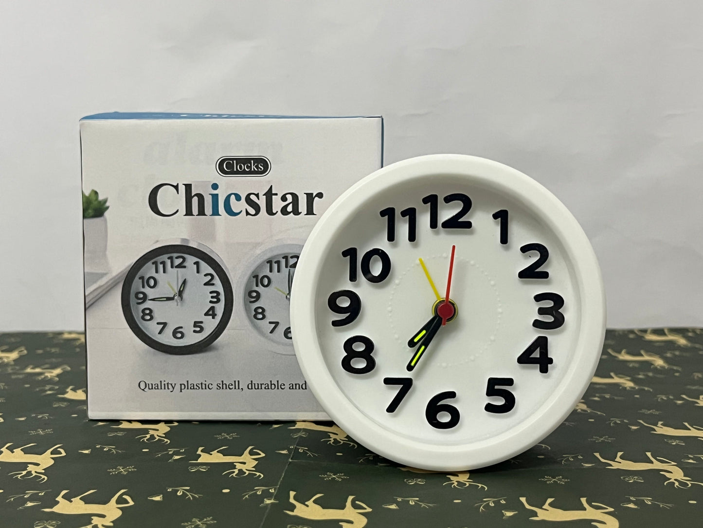 Chicstar Clocks Desktop Clock – No-Tick Design – Easy to Read Silent Sweep Mantle Clock – Quiet Tabletop Clocks with Hands, & Battery Cover; White