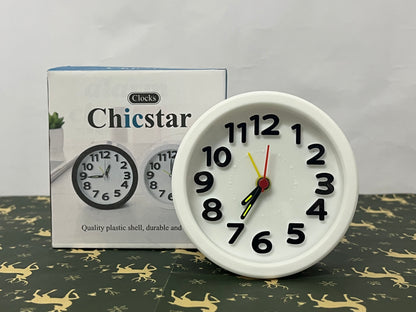 Chicstar Clocks Desktop Clock – No-Tick Design – Easy to Read Silent Sweep Mantle Clock – Quiet Tabletop Clocks with Hands, & Battery Cover; White