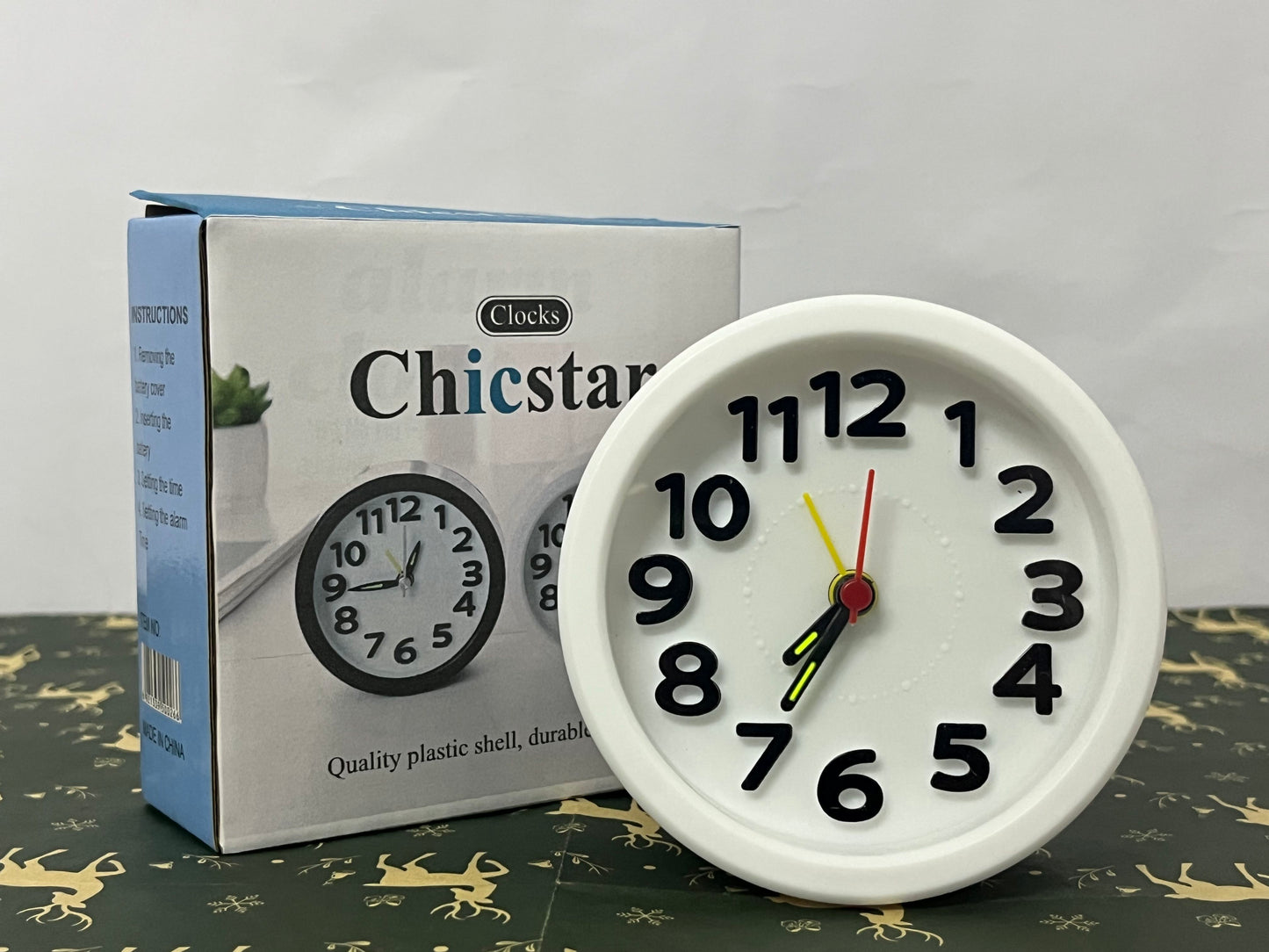 Chicstar Clocks Desktop Clock – No-Tick Design – Easy to Read Silent Sweep Mantle Clock – Quiet Tabletop Clocks with Hands, & Battery Cover; White