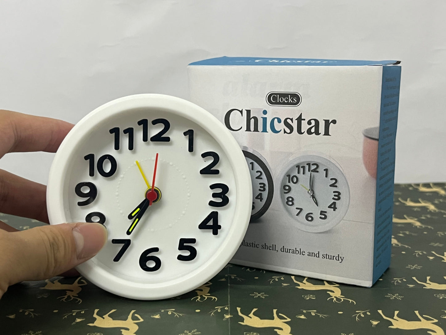Chicstar Clocks Desktop Clock – No-Tick Design – Easy to Read Silent Sweep Mantle Clock – Quiet Tabletop Clocks with Hands, & Battery Cover; White