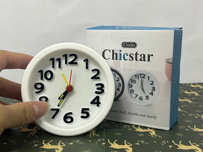 Chicstar Clocks Desktop Clock – No-Tick Design – Easy to Read Silent Sweep Mantle Clock – Quiet Tabletop Clocks with Hands, & Battery Cover; White