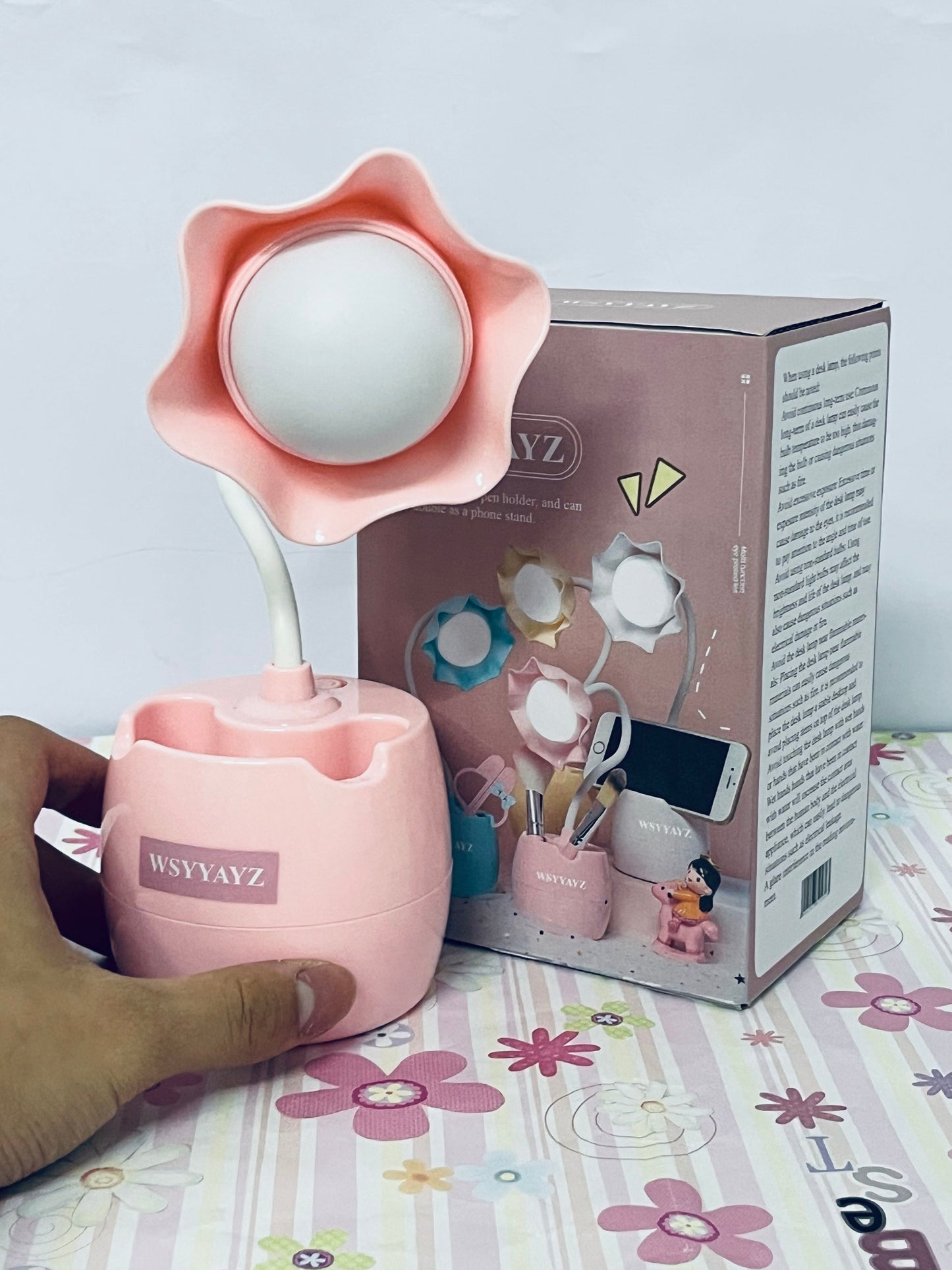 WSYYAYZ Desk lamps Flower Design LED Desk Lamp Touch Control and USB Charging Dual-Function Desk Organizer for Home Office and School (Pink)