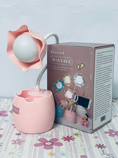 WSYYAYZ Desk lamps Flower Design LED Desk Lamp Touch Control and USB Charging Dual-Function Desk Organizer for Home Office and School (Pink)