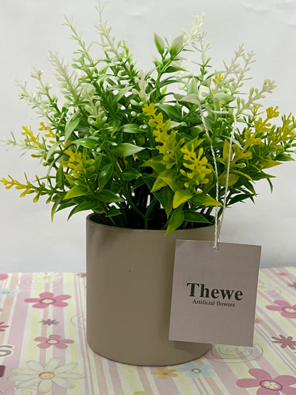 Thewe Artificial flowers Outdoor Decoration, UV Resistant Fake Shrubs Greenery Bushes House Office Garden Patio Indoor Outdoor Decor (Yellow)