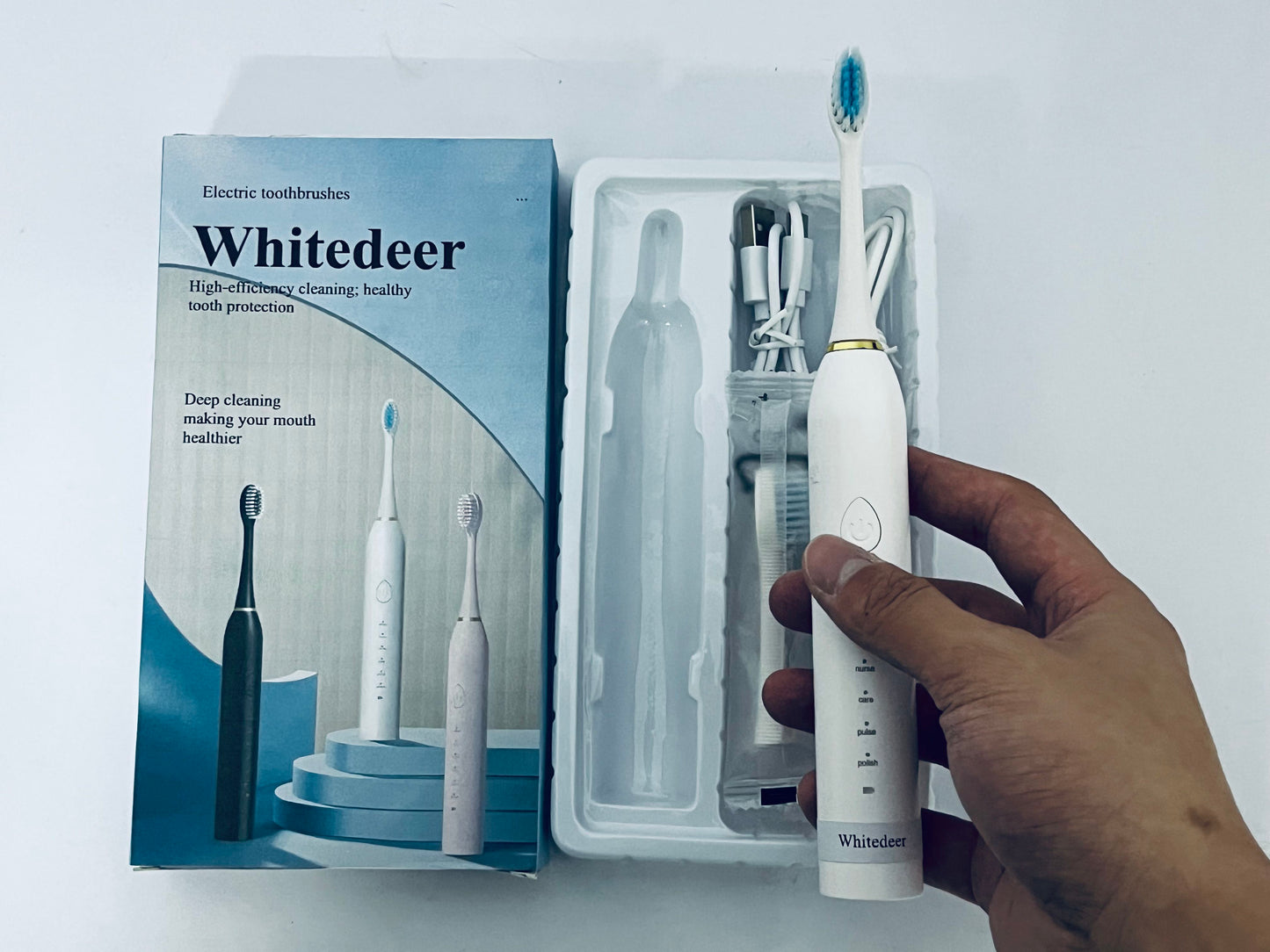 Whitedeer Electric toothbrushes Gifts Ideal for Adult Children and Couples Use USB Fast Charging Waterproof Toothbrush(White)