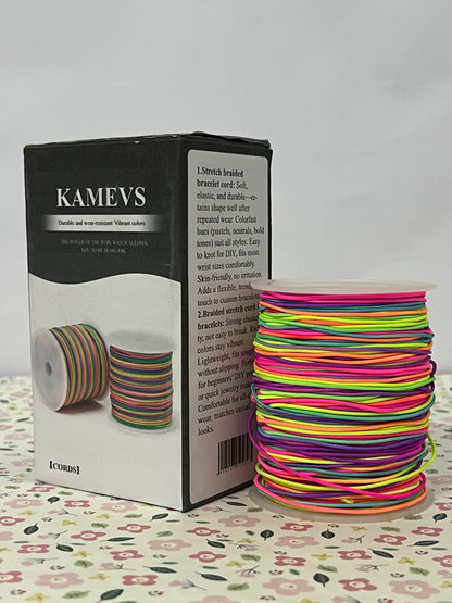 KAMEVS Cord Elastic String for Bracelets, 1mm x 330 Feet Sturdy Rainbow Elastic Cord for Jewelry Making, Necklaces, Beading and Crafts
