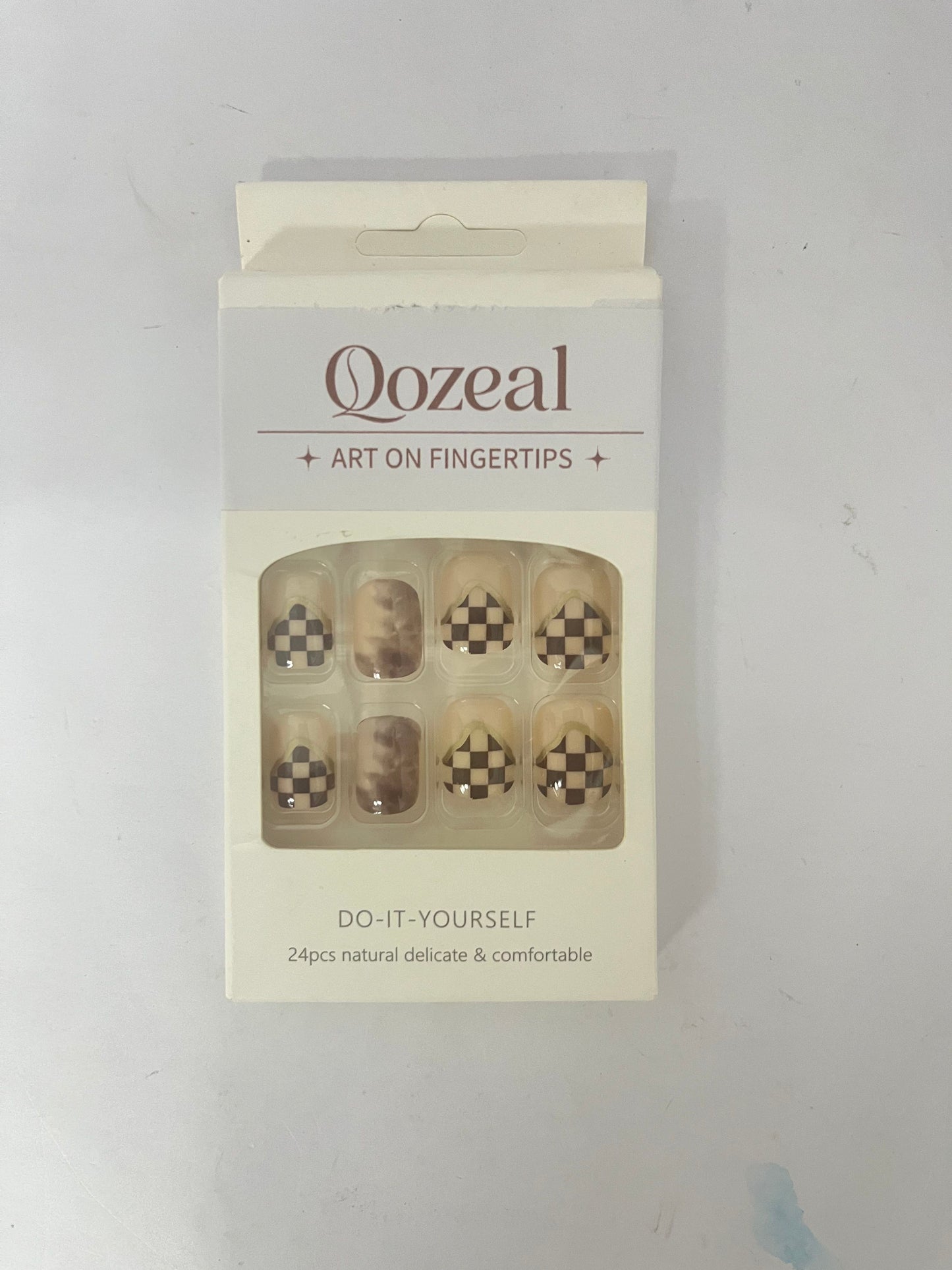 Oozeal False Nails Short - Classic Black Matte Grid Pattern, Press on Nails Reusable, Square Fake Nails Kit for Women 24PCS