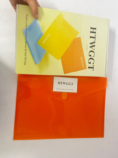 HTWGGT File pockets for stationery use Clear A4 Files Envelope | Plastic Document Pockets with Snap Button, Great for Office(Orange)