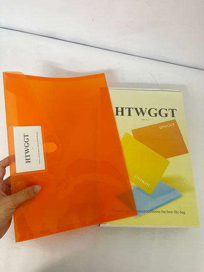 HTWGGT File pockets for stationery use Clear A4 Files Envelope | Plastic Document Pockets with Snap Button, Great for Office(Orange)