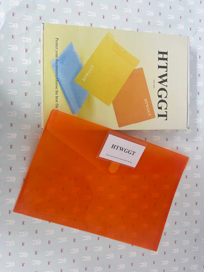 HTWGGT File pockets for stationery use Clear A4 Files Envelope | Plastic Document Pockets with Snap Button, Great for Office(Orange)