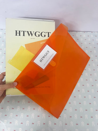 HTWGGT File pockets for stationery use Clear A4 Files Envelope | Plastic Document Pockets with Snap Button, Great for Office(Orange)