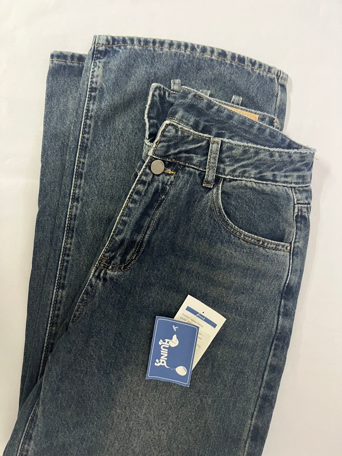 HUINA Pants Vintage Denim Jeans with Pockets Baggy Jeans for Women Vintage Wide Leg Straight Denim Pants Womens Casual Trousers