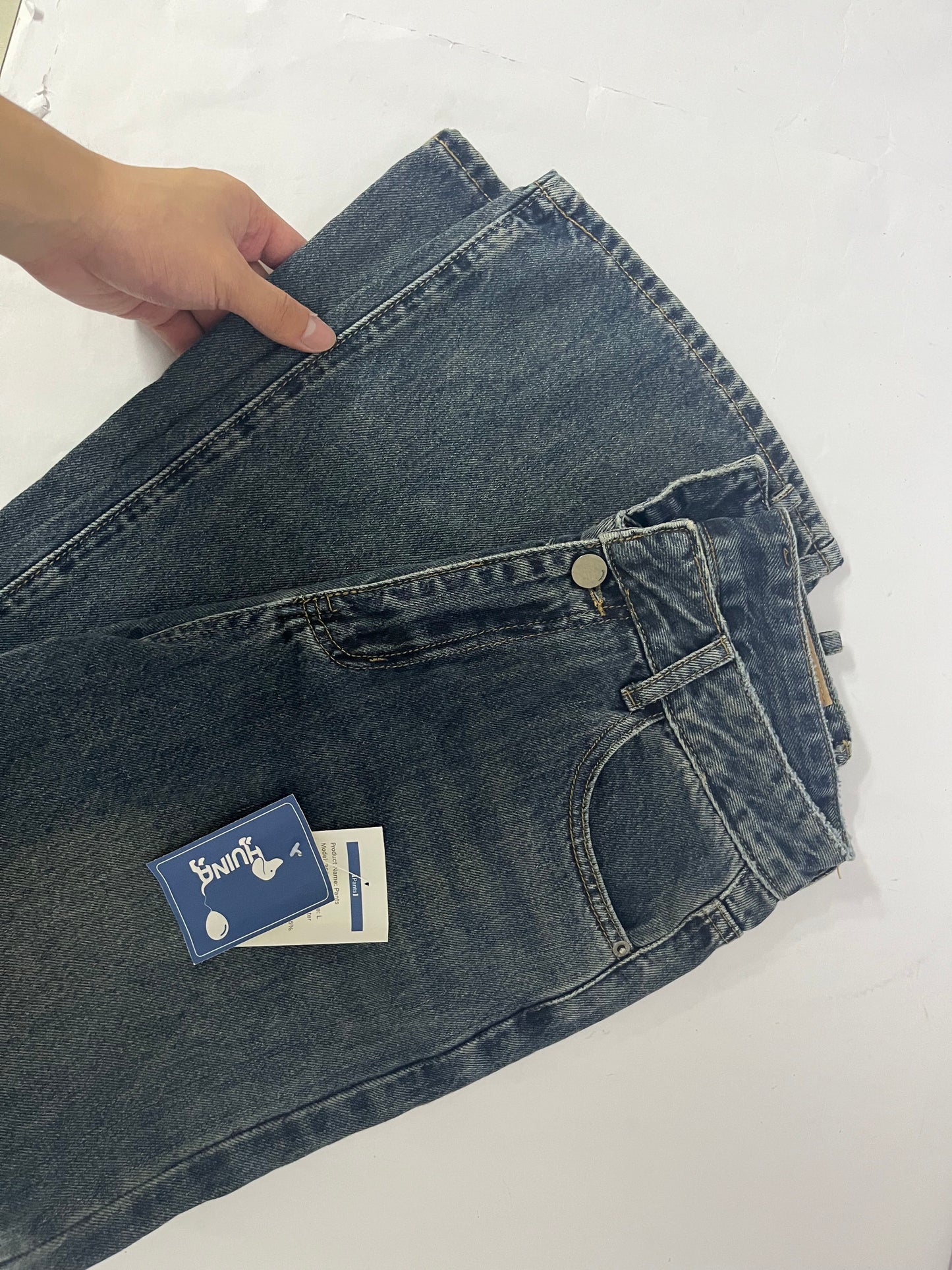 HUINA Pants Vintage Denim Jeans with Pockets Baggy Jeans for Women Vintage Wide Leg Straight Denim Pants Womens Casual Trousers