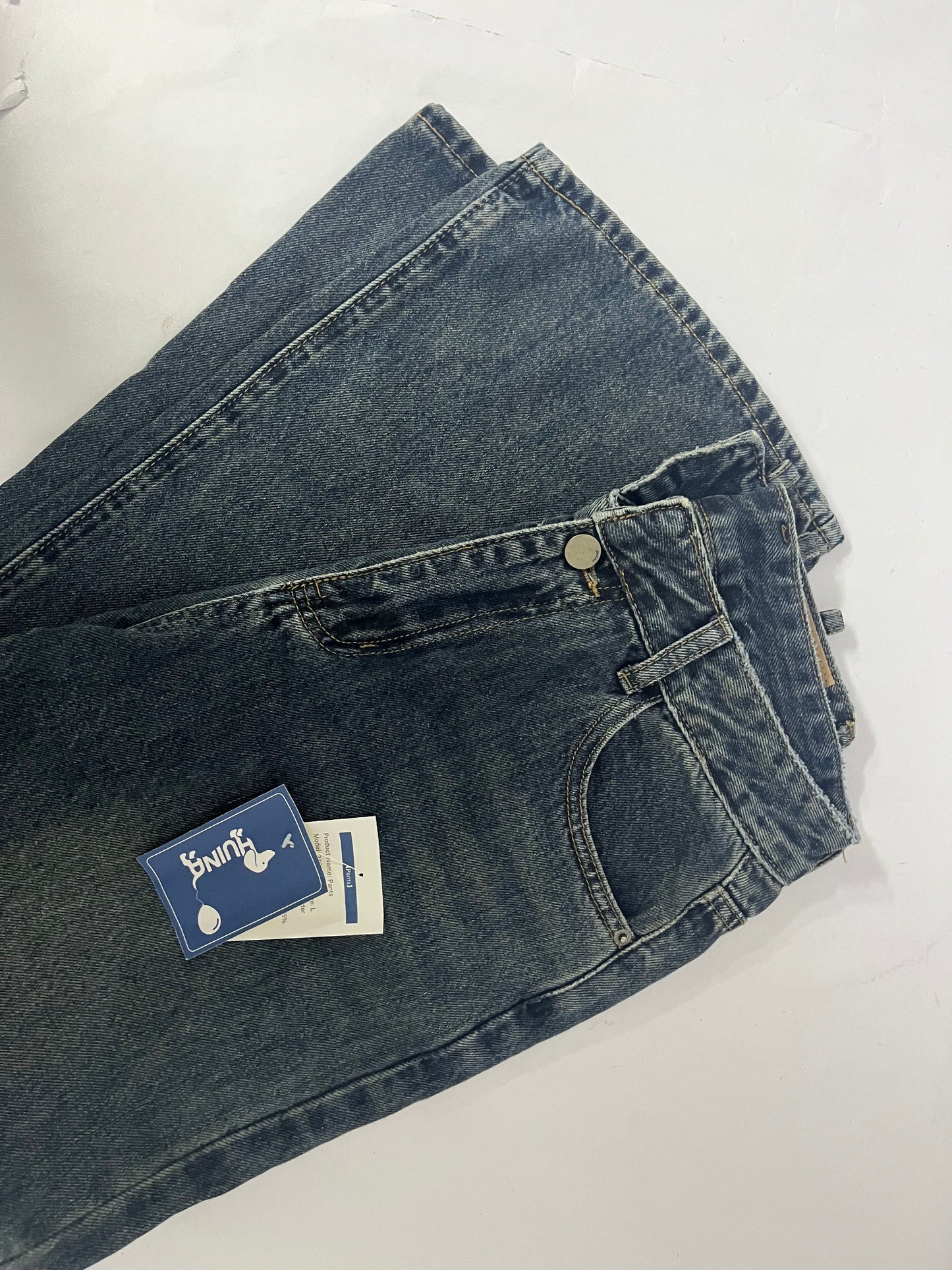 HUINA Pants Vintage Denim Jeans with Pockets Baggy Jeans for Women Vintage Wide Leg Straight Denim Pants Womens Casual Trousers