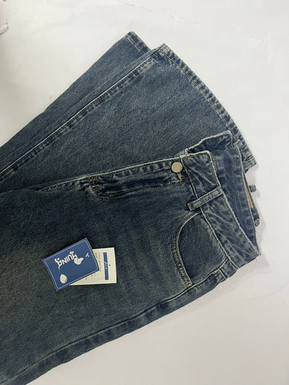 HUINA Pants Vintage Denim Jeans with Pockets Baggy Jeans for Women Vintage Wide Leg Straight Denim Pants Womens Casual Trousers