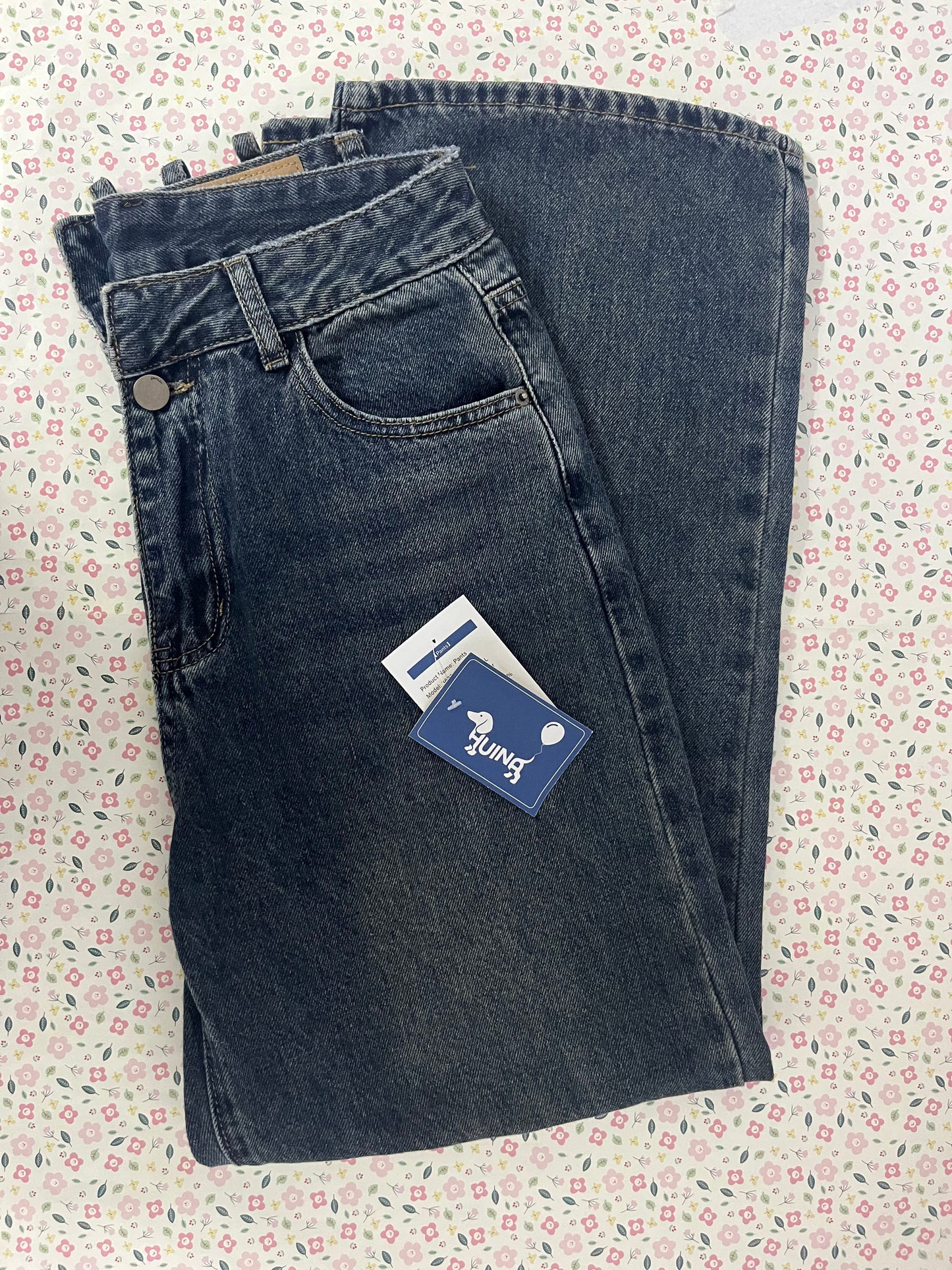 HUINA Pants Vintage Denim Jeans with Pockets Baggy Jeans for Women Vintage Wide Leg Straight Denim Pants Womens Casual Trousers