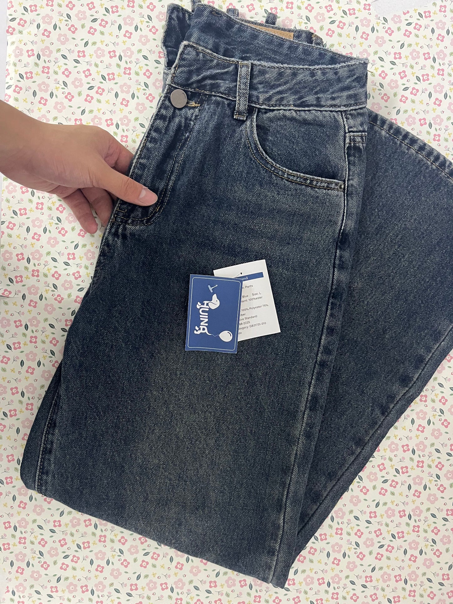 HUINA Pants Vintage Denim Jeans with Pockets Baggy Jeans for Women Vintage Wide Leg Straight Denim Pants Womens Casual Trousers