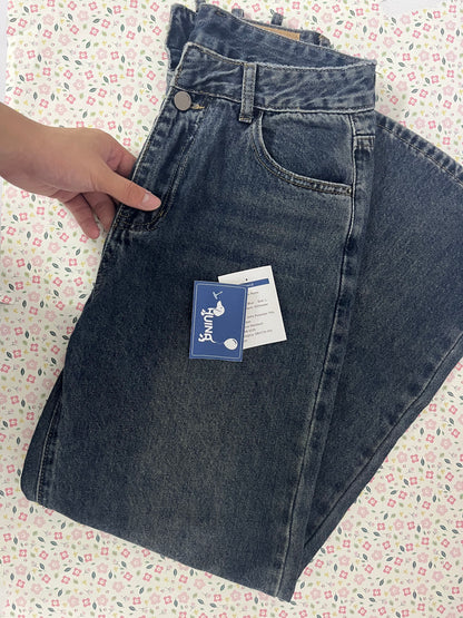 HUINA Pants Vintage Denim Jeans with Pockets Baggy Jeans for Women Vintage Wide Leg Straight Denim Pants Womens Casual Trousers