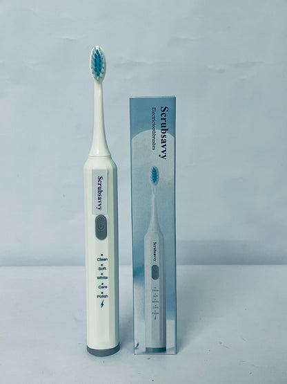Scrubsavvy Electric toothbrushes Toothbrush w/ 5 Brushing Modes, 2min. auto-Timer, 30sec. Quad-Reminder and Long-Lasting, Extended Charge Battery (White)