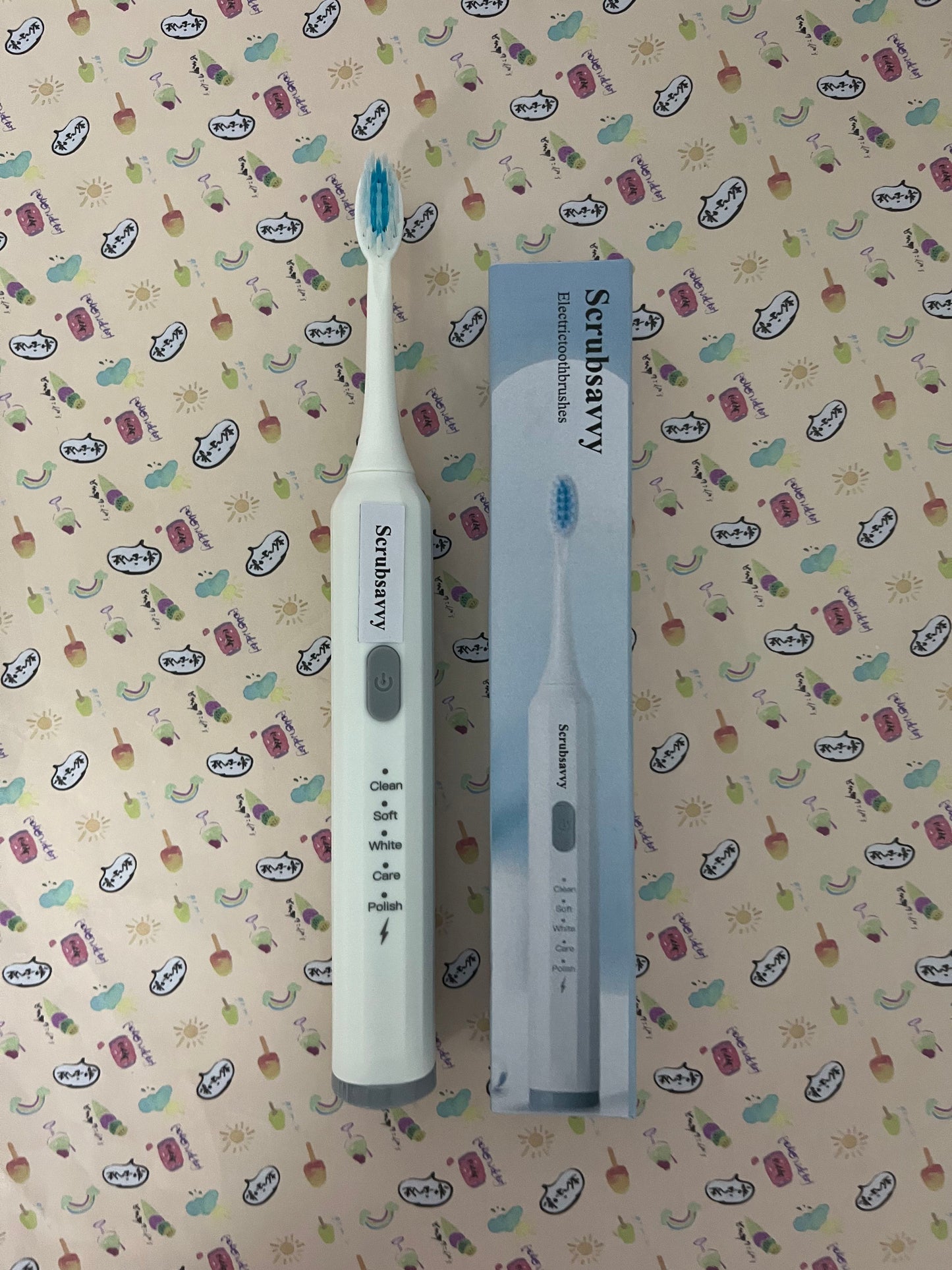 Scrubsavvy Electric toothbrushes Toothbrush w/ 5 Brushing Modes, 2min. auto-Timer, 30sec. Quad-Reminder and Long-Lasting, Extended Charge Battery (White)