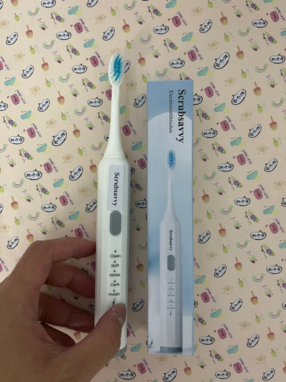 Scrubsavvy Electric toothbrushes Toothbrush w/ 5 Brushing Modes, 2min. auto-Timer, 30sec. Quad-Reminder and Long-Lasting, Extended Charge Battery (White)
