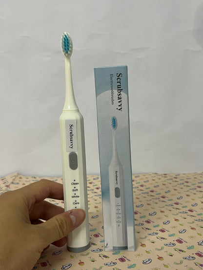 Scrubsavvy Electric toothbrushes Toothbrush w/ 5 Brushing Modes, 2min. auto-Timer, 30sec. Quad-Reminder and Long-Lasting, Extended Charge Battery (White)
