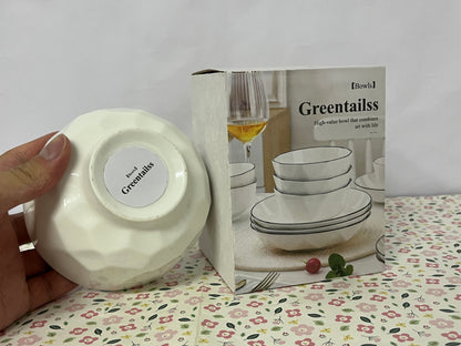 Greentailss Bowls Kitchen Plates and Bowls Sets, White Ceramic Soup Bowls,Microwave and Dishwasher Safe, Scratch Resistant