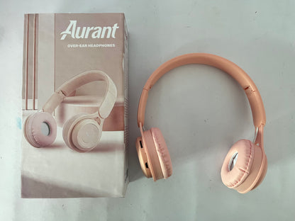 Aurant Over-Ear Wireless Bluetooth Headphones, Pink Stylish Headset with Stereo Sound, Long Battery Life & Comfortable Earpads for Music, Travel, Work & Study
