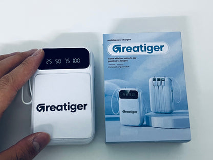 Greatiger Portable Power Bank with 4 Built-in Cables: Say Goodbye to Tangles, Portable Fast Charging, Visible Battery Level