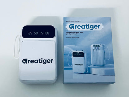 Greatiger Portable Power Bank with 4 Built-in Cables: Say Goodbye to Tangles, Portable Fast Charging, Visible Battery Level