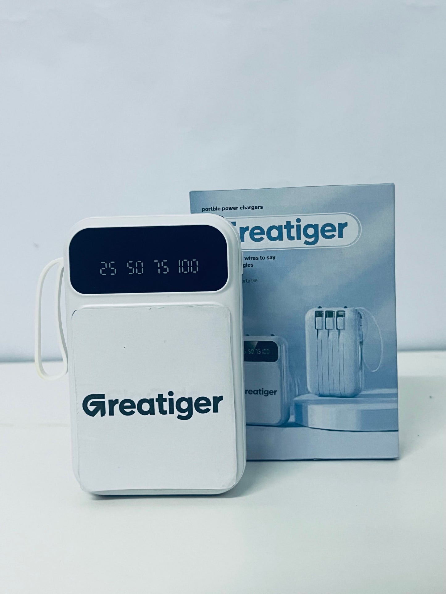Greatiger Portable Power Bank with 4 Built-in Cables: Say Goodbye to Tangles, Portable Fast Charging, Visible Battery Level