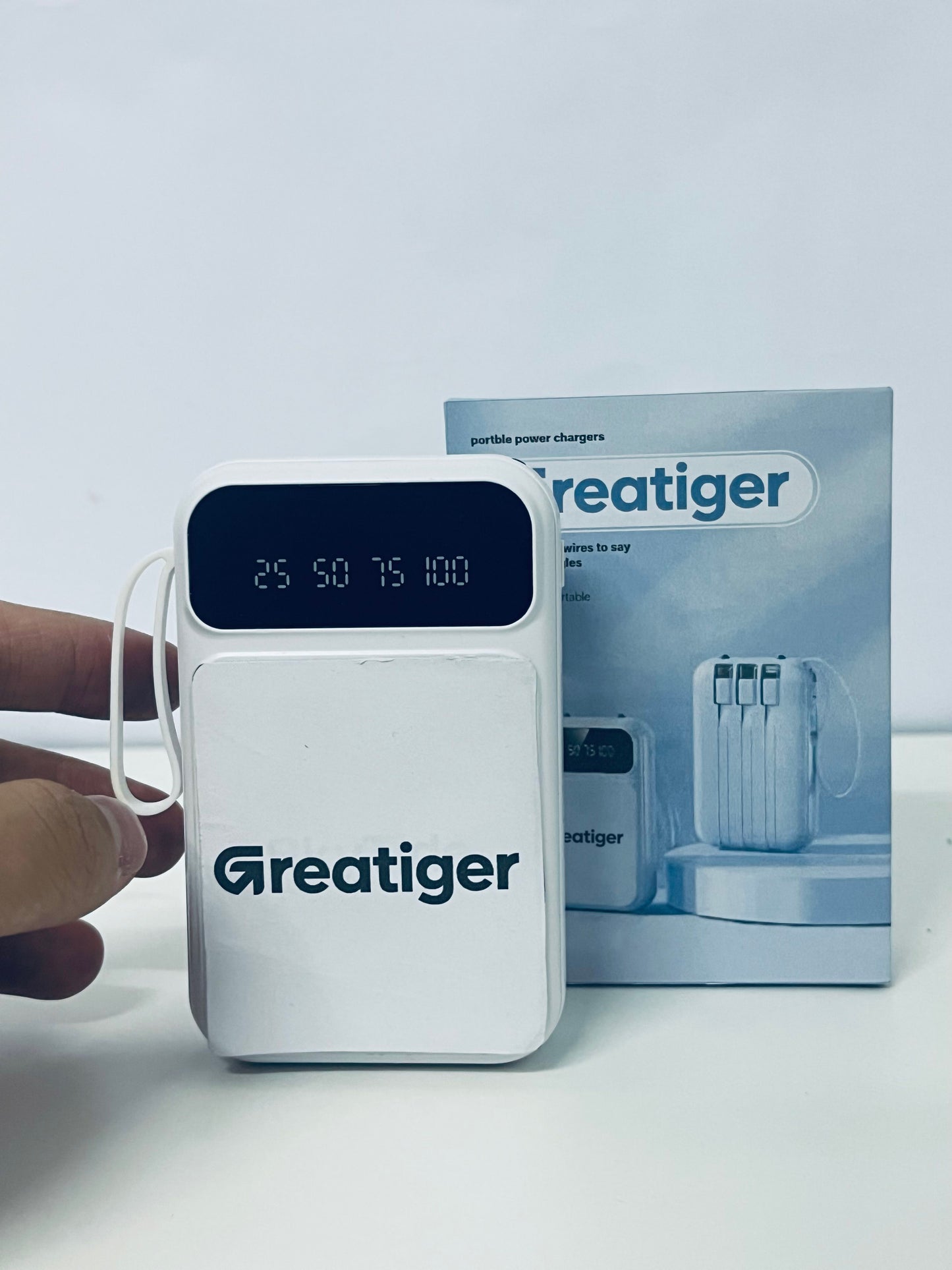 Greatiger Portable Power Bank with 4 Built-in Cables: Say Goodbye to Tangles, Portable Fast Charging, Visible Battery Level