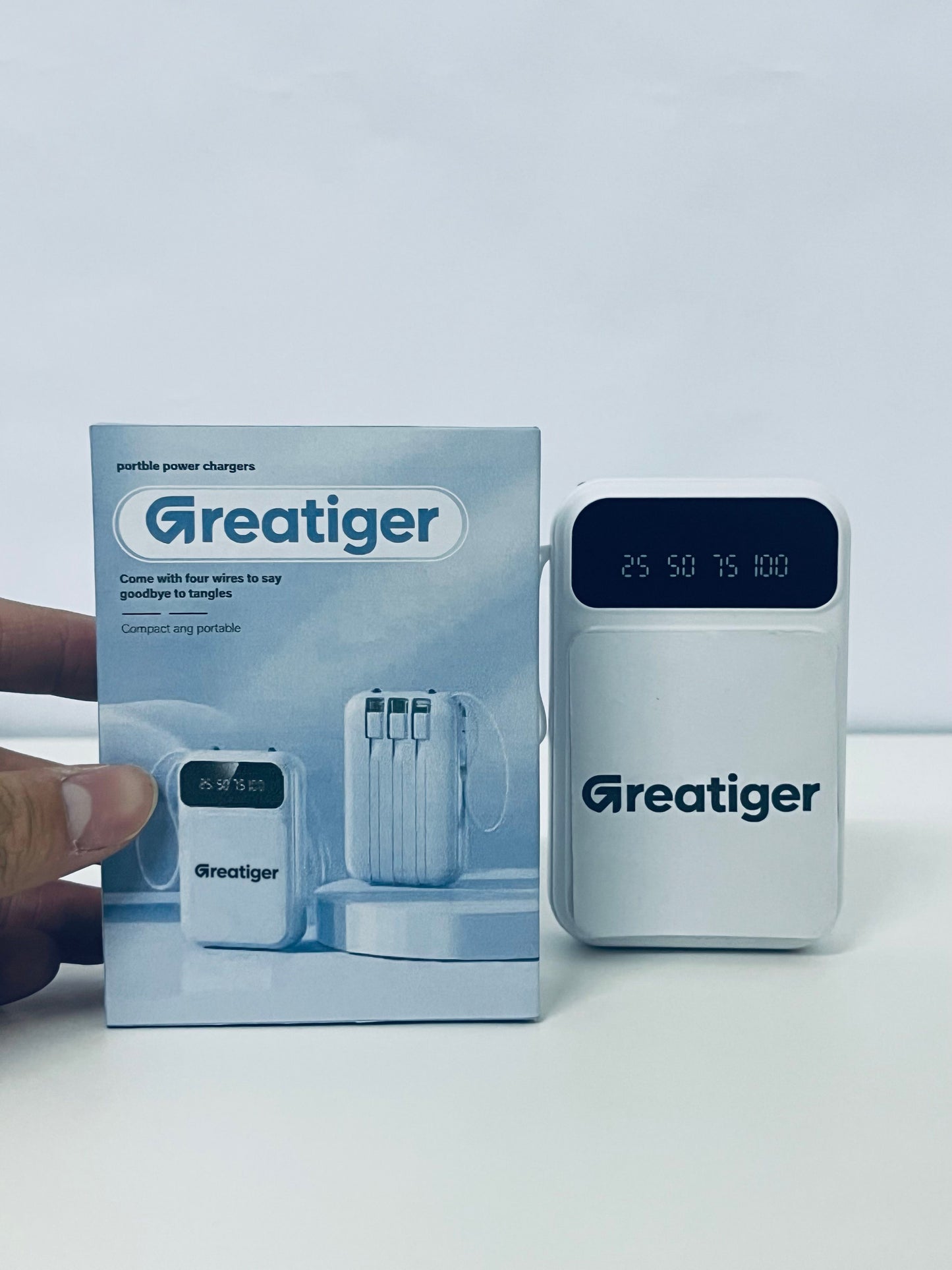 Greatiger Portable Power Bank with 4 Built-in Cables: Say Goodbye to Tangles, Portable Fast Charging, Visible Battery Level