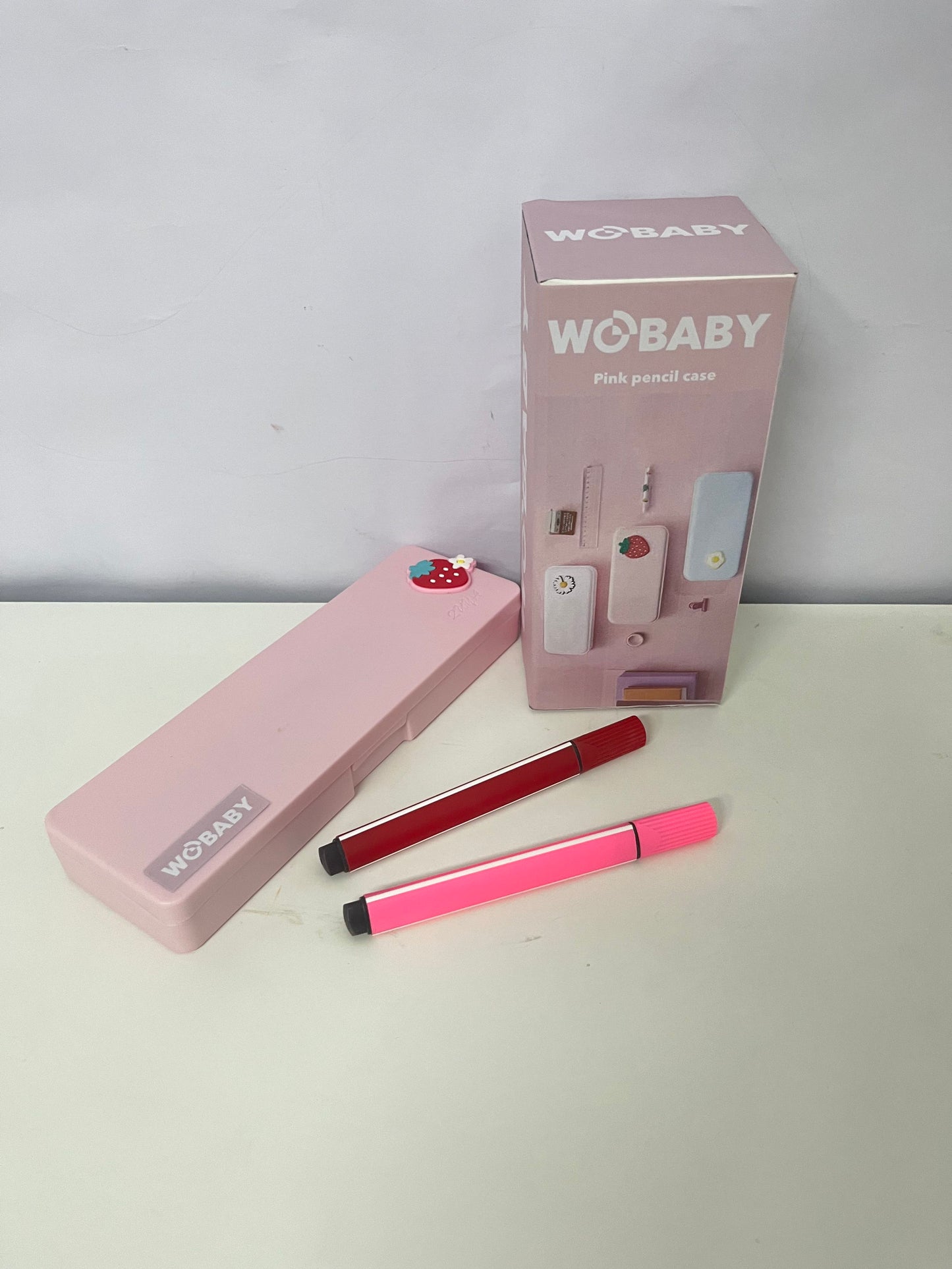 WOBABY Strawberry Cute Pink Pencil Case Large-Capacity Storage Cute & Shock-Resistant A Fashion Companion for Student Stationery