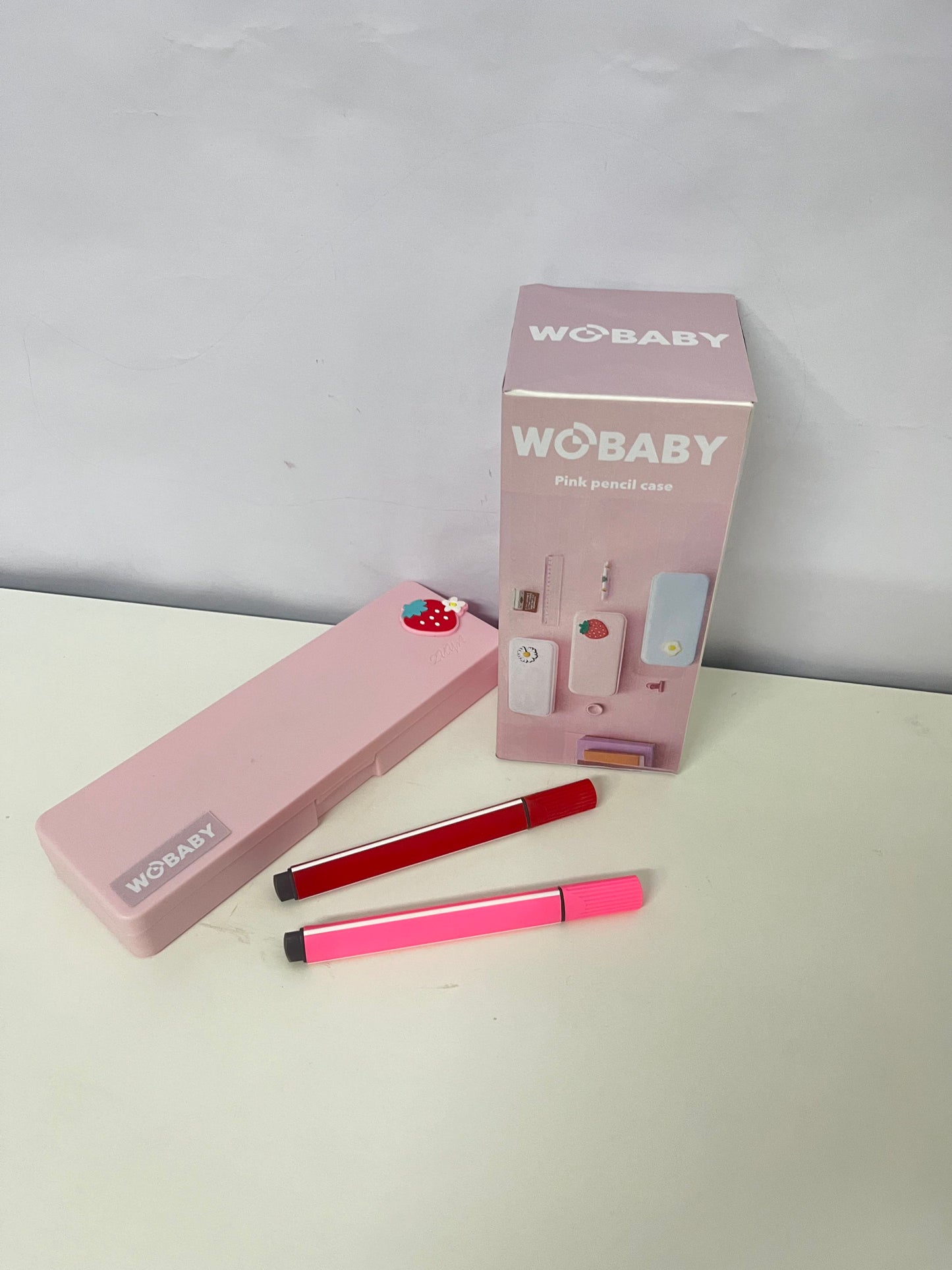 WOBABY Strawberry Cute Pink Pencil Case Large-Capacity Storage Cute & Shock-Resistant A Fashion Companion for Student Stationery