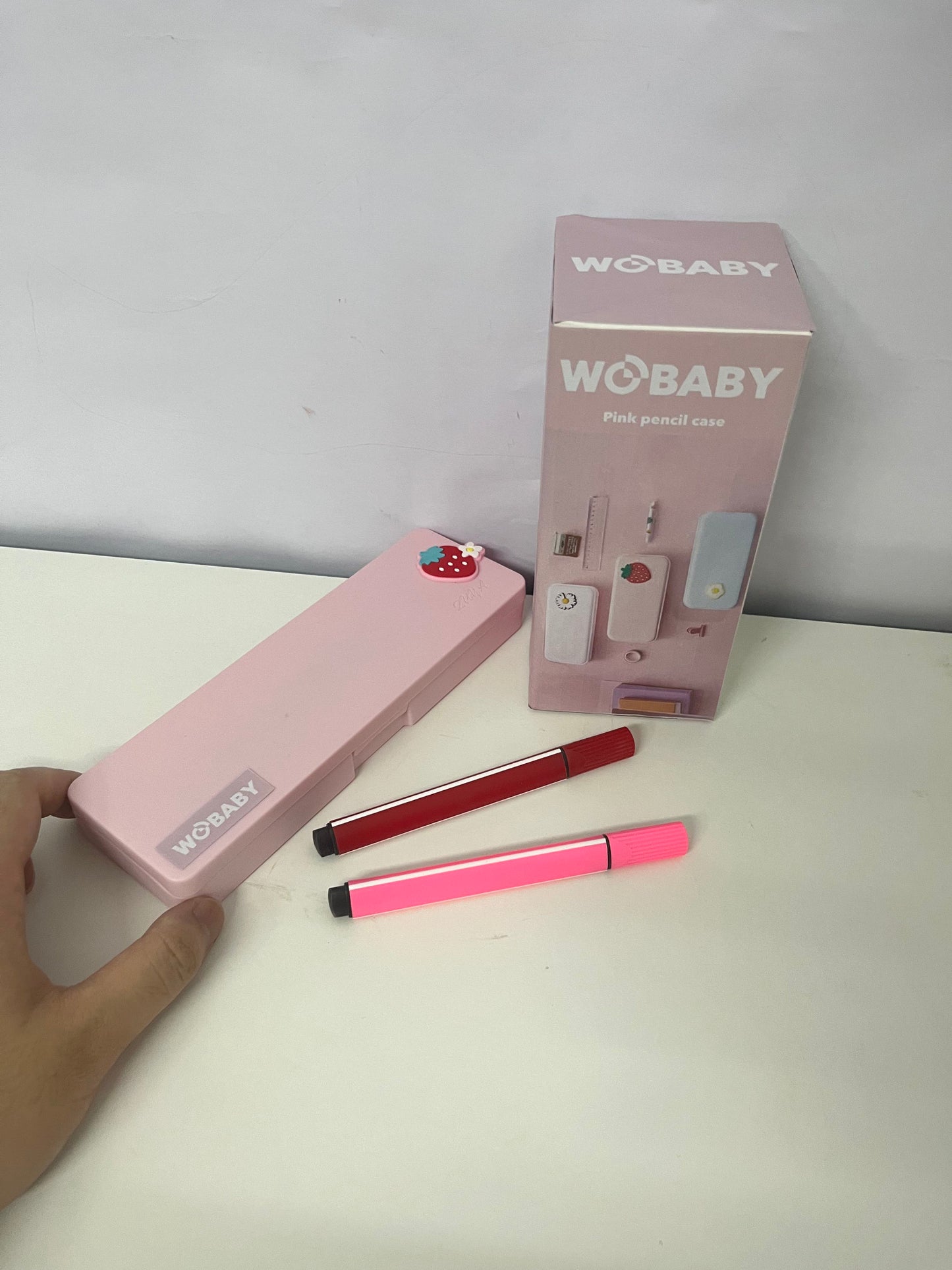 WOBABY Strawberry Cute Pink Pencil Case Large-Capacity Storage Cute & Shock-Resistant A Fashion Companion for Student Stationery