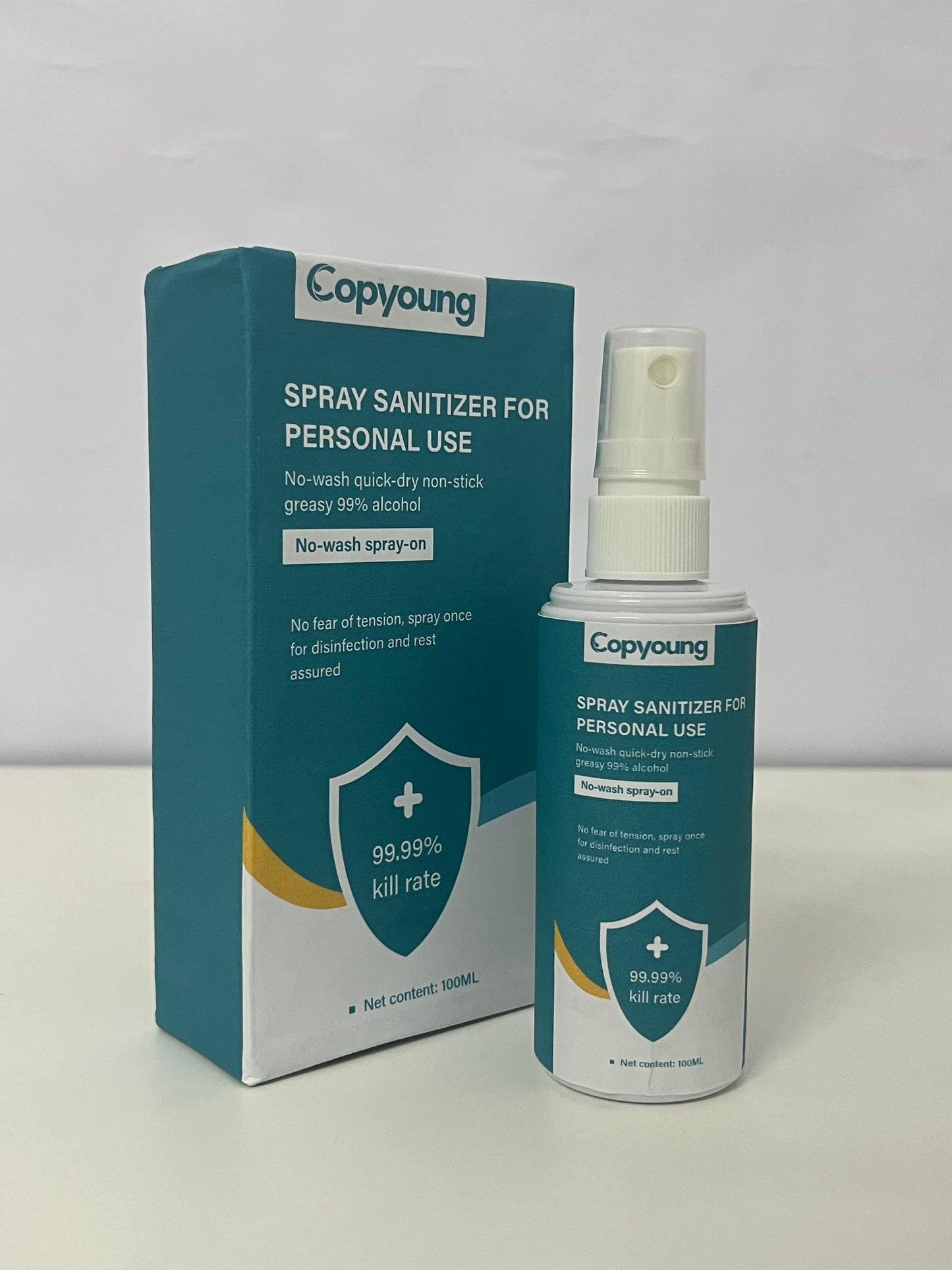 Copyoung 100ML No-Wash Spray Sanitizer - 99% Alcohol, 99.99% Germ Kill Rate, Quick-Dry Non-Sticky, Portable Personal Disinfectant Spray for Hands & Surfaces