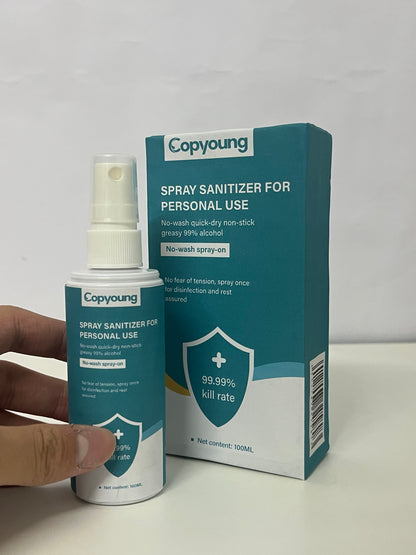 Copyoung 100ML No-Wash Spray Sanitizer - 99% Alcohol, 99.99% Germ Kill Rate, Quick-Dry Non-Sticky, Portable Personal Disinfectant Spray for Hands & Surfaces