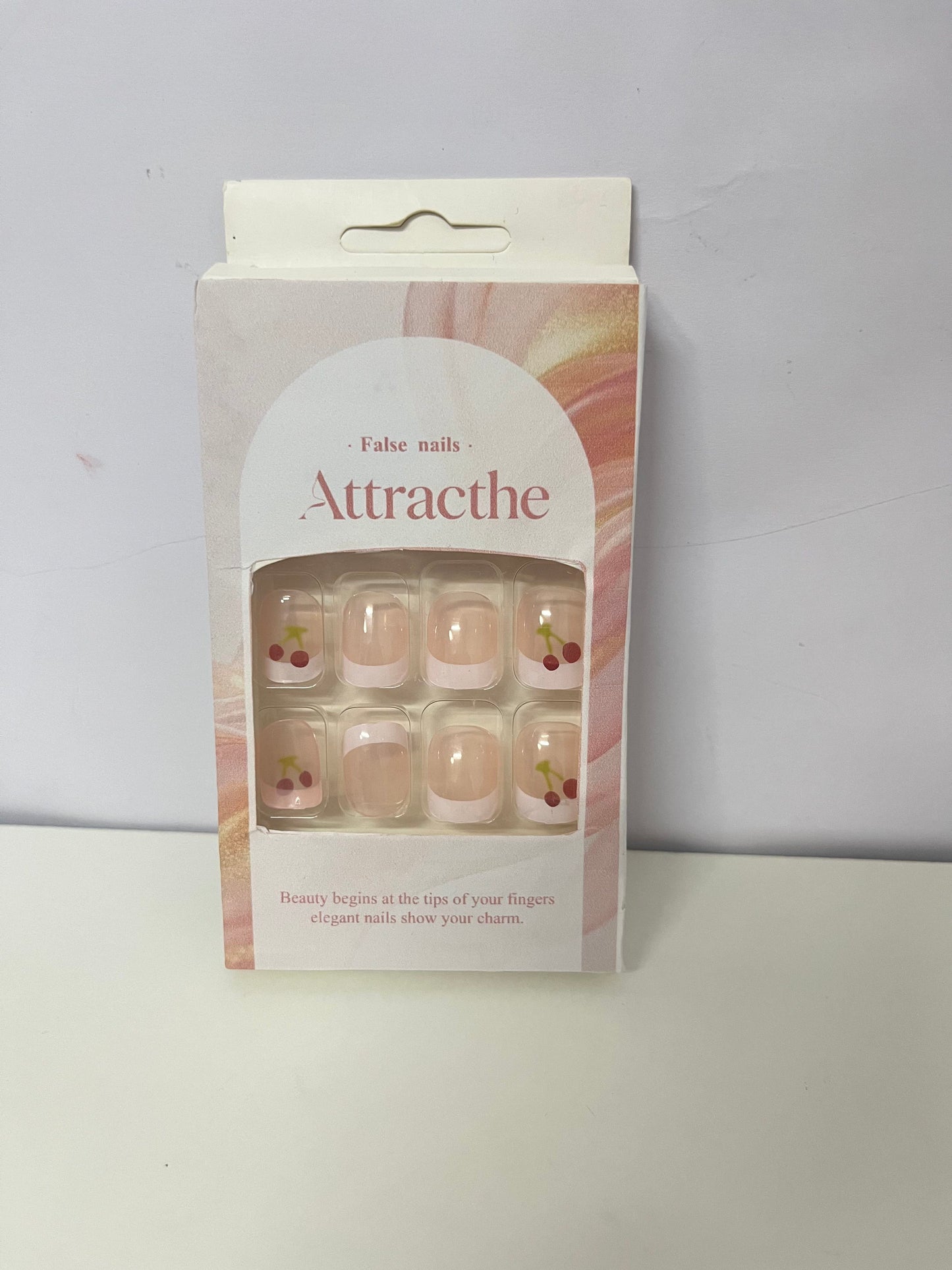 Attracthe Cherry Glitter False Nails Sweet Translucent Pink A Convenient & Exquisite Item for Finger Decoration