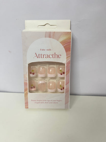Attracthe Cherry Glitter False Nails Sweet Translucent Pink A Convenient & Exquisite Item for Finger Decoration
