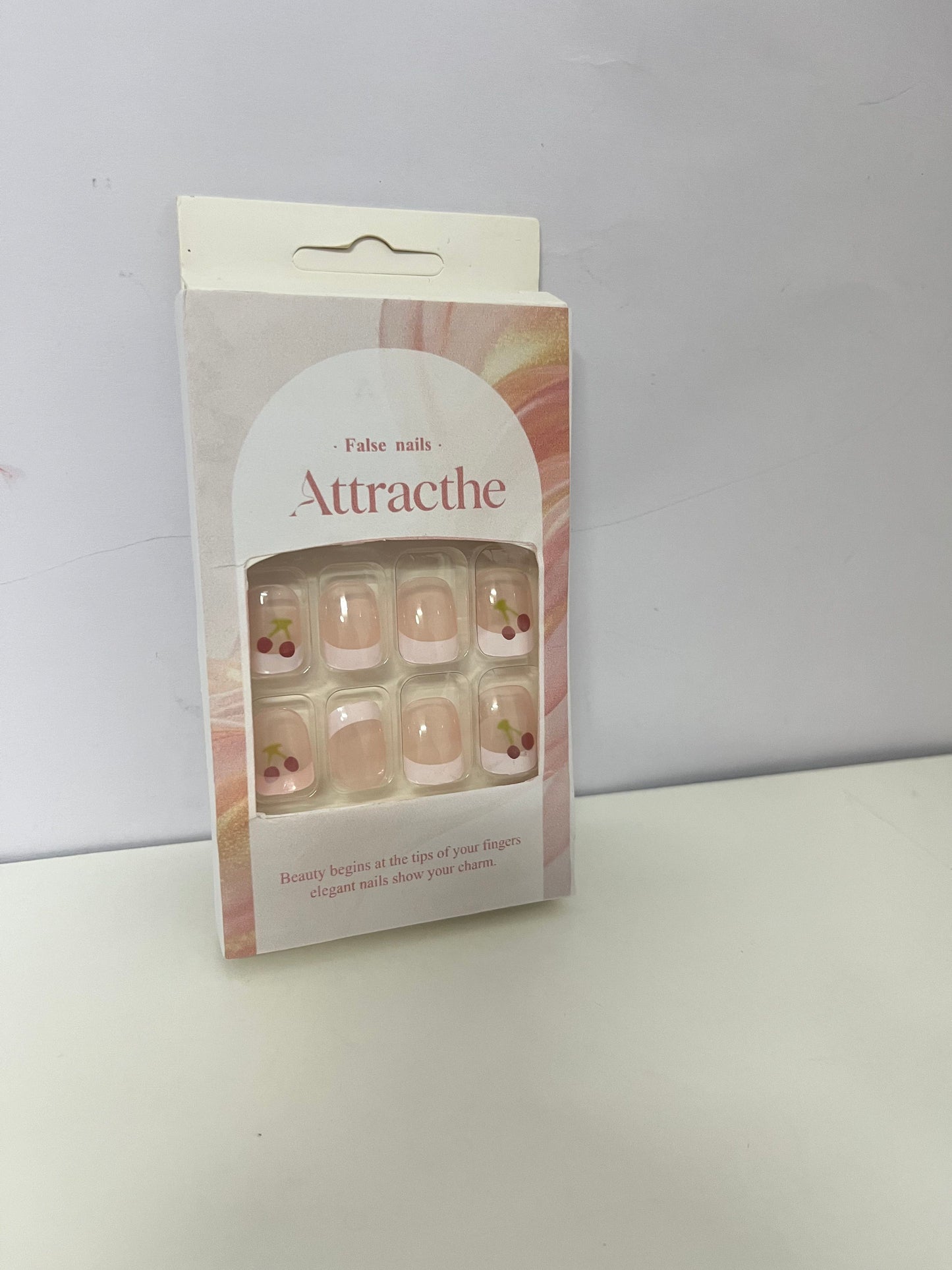 Attracthe Cherry Glitter False Nails Sweet Translucent Pink A Convenient & Exquisite Item for Finger Decoration
