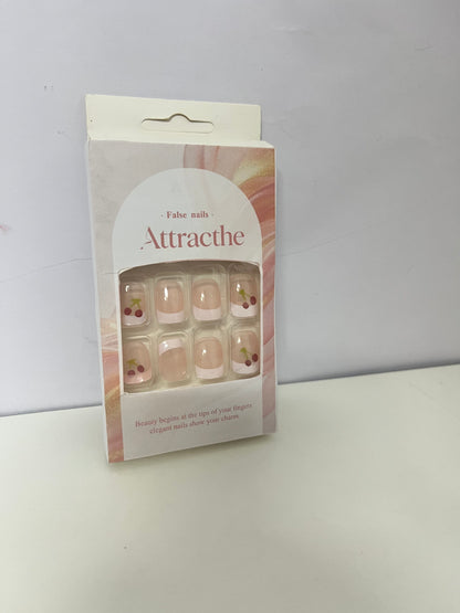 Attracthe Cherry Glitter False Nails Sweet Translucent Pink A Convenient & Exquisite Item for Finger Decoration
