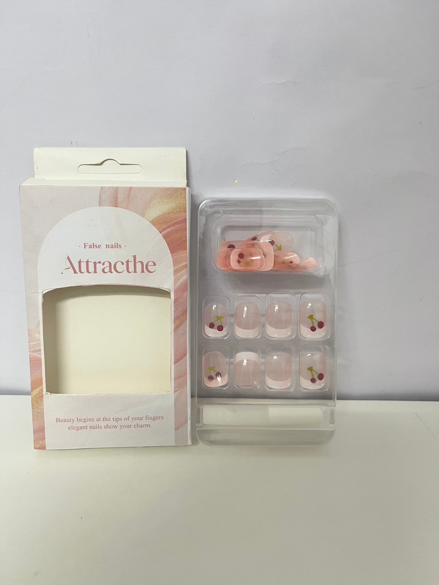 Attracthe Cherry Glitter False Nails Sweet Translucent Pink A Convenient & Exquisite Item for Finger Decoration