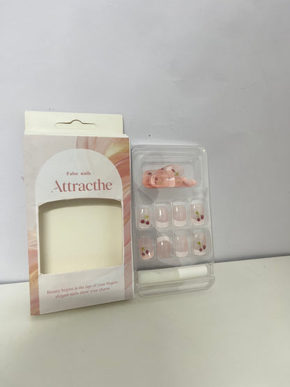 Attracthe Cherry Glitter False Nails Sweet Translucent Pink A Convenient & Exquisite Item for Finger Decoration