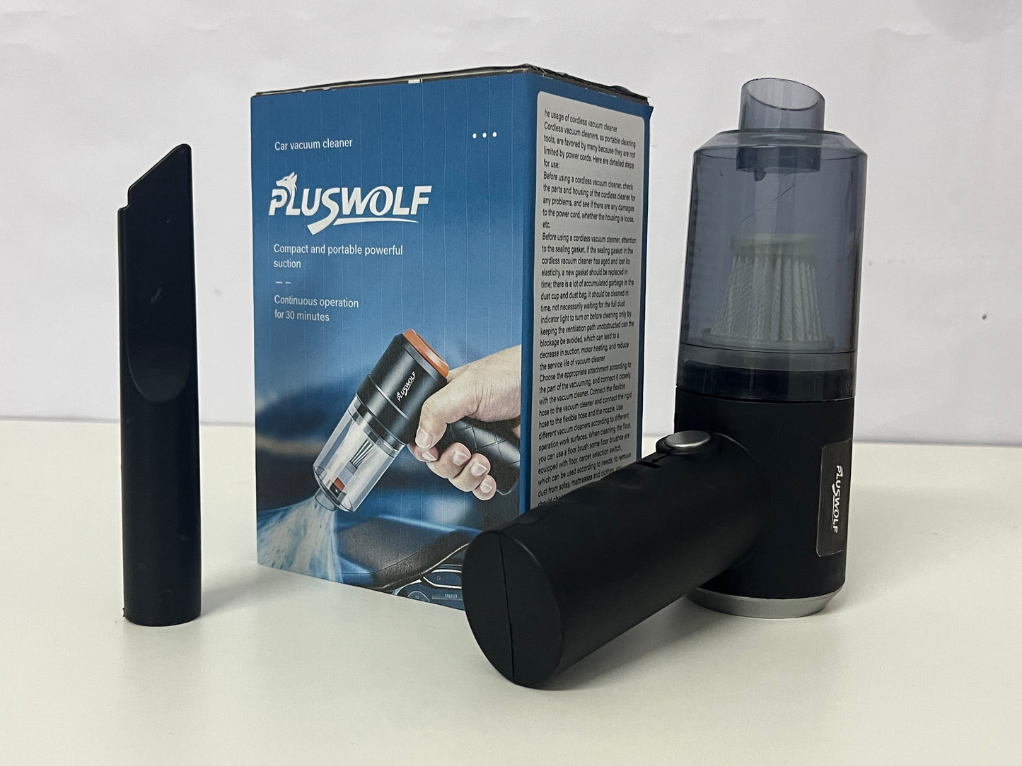 PLUSWOLF Portable Car Electric Vacuum Cleaners – Wireless Handheld High-Power Vacuum with 30-Minute Long Battery Life for Car & Home Use