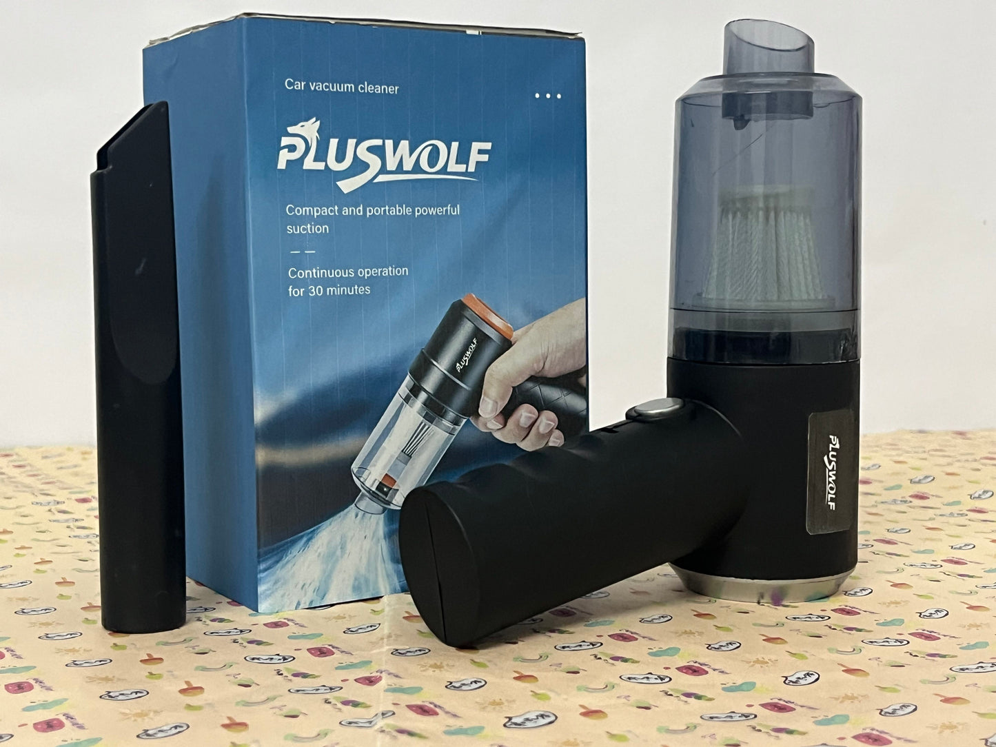 PLUSWOLF Portable Car Electric Vacuum Cleaners – Wireless Handheld High-Power Vacuum with 30-Minute Long Battery Life for Car & Home Use