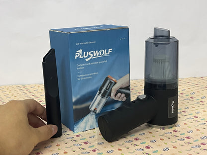 PLUSWOLF Portable Car Electric Vacuum Cleaners – Wireless Handheld High-Power Vacuum with 30-Minute Long Battery Life for Car & Home Use